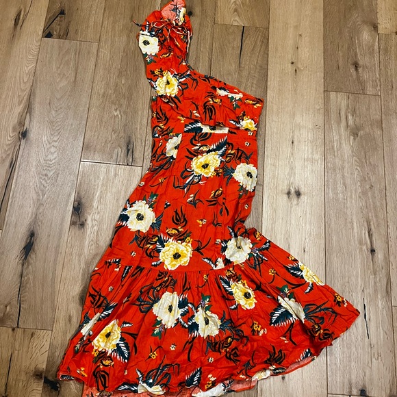 🌻 URBAN OUTFITTERS Carmen Orange Floral Linen One Sh - Picture 5 of 6